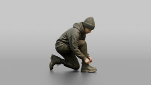 Woman Kneeling to Adjust Her Boots - 3D character model, view 1