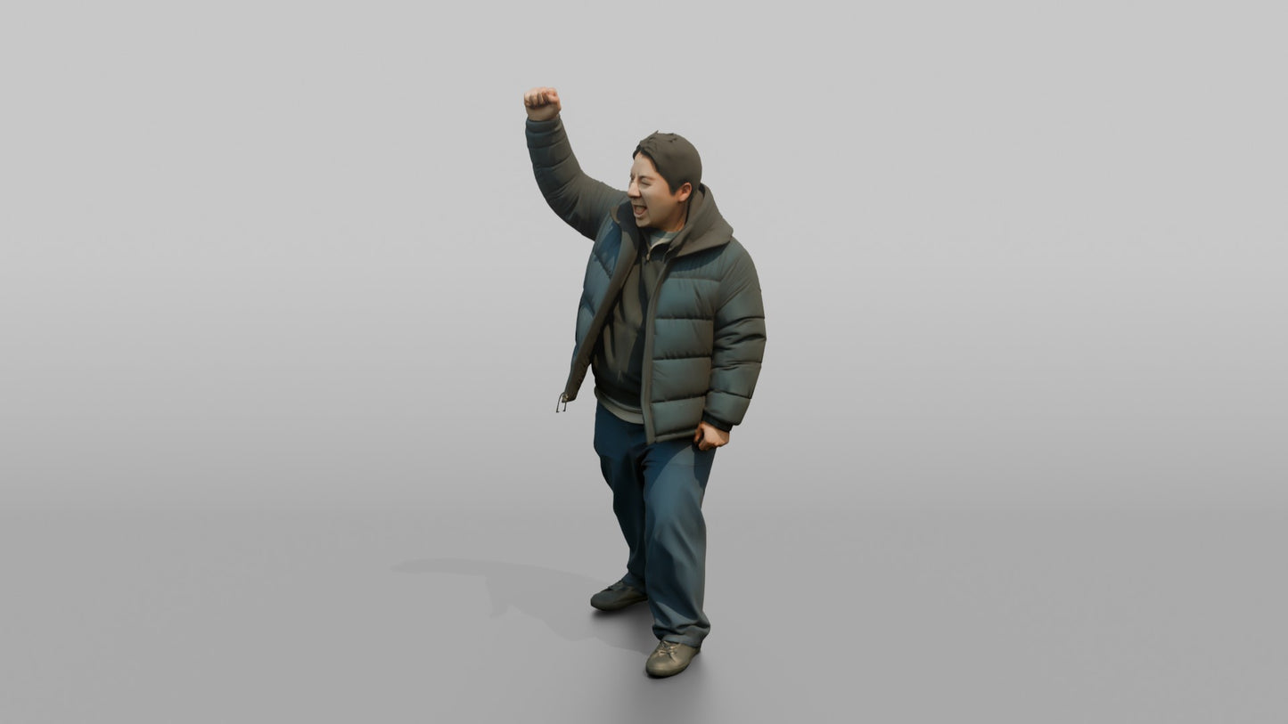 Protester Man Raising a Fist in Celebration