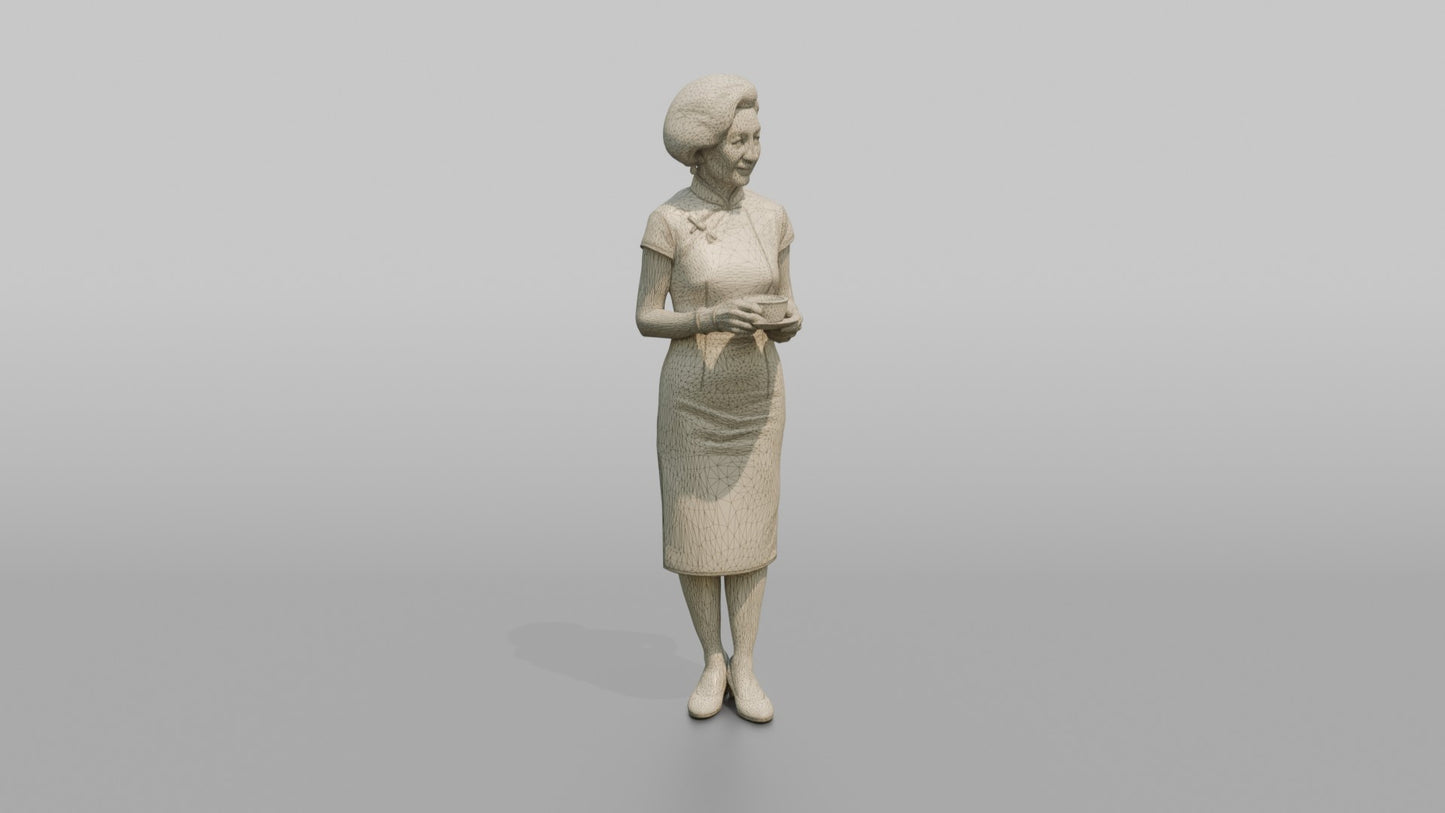 Elderly Wedding Guest Holding a Cup of Tea