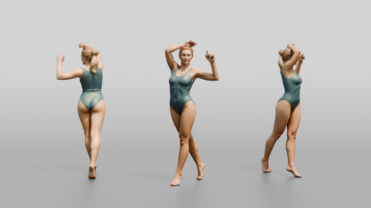 Woman in Teal Swimsuit in a Dancing Pose - 3D character model