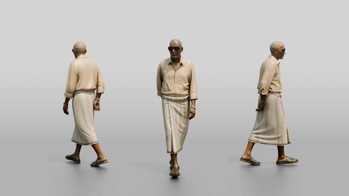 Elderly African Man Walking with Hands Clasped Behind His Back - 3D character model