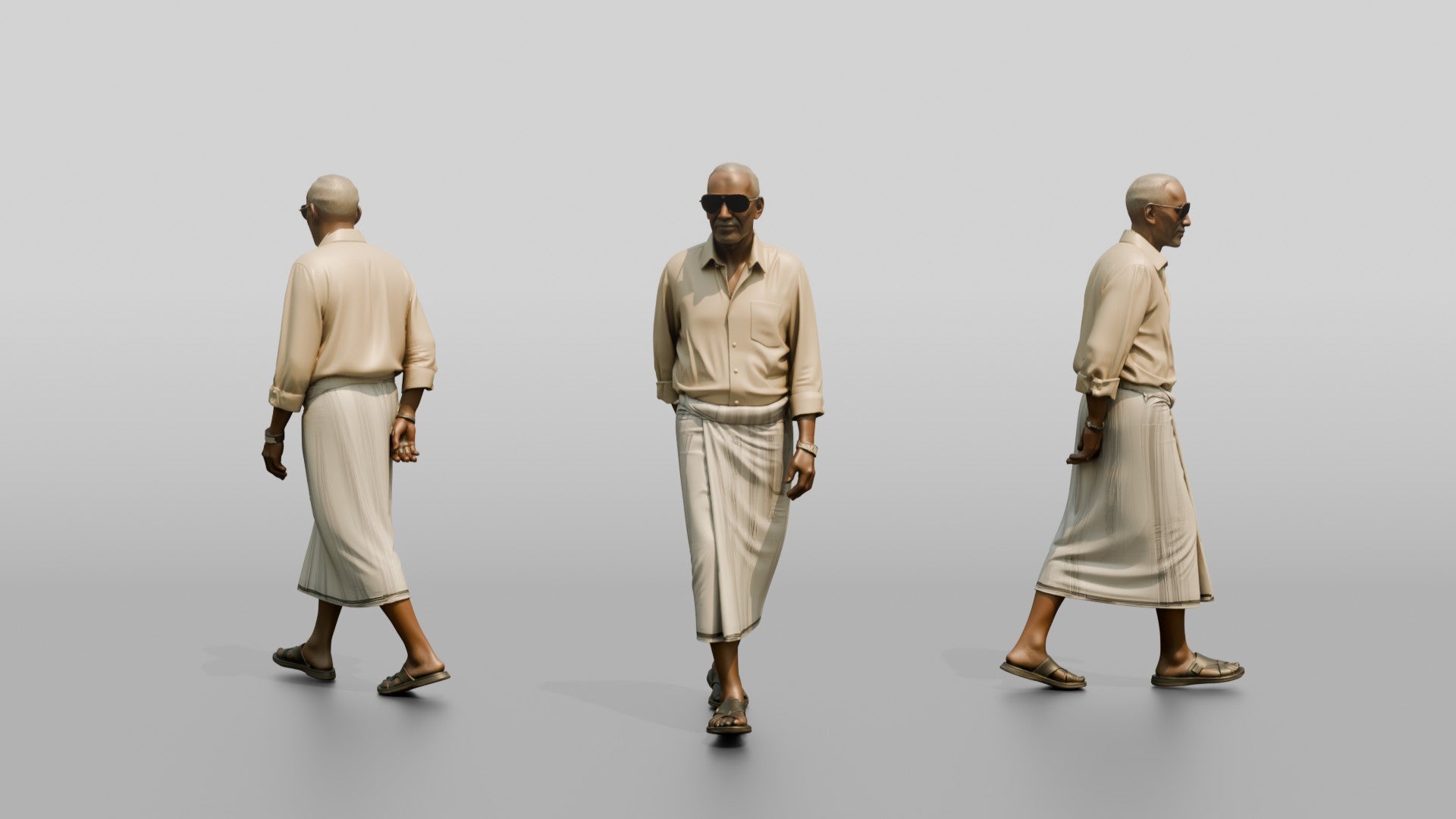 Elderly African Man Walking with Hands Clasped Behind His Back