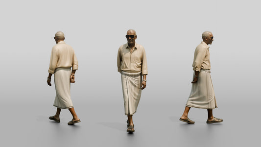 Elderly African Man Walking with Hands Clasped Behind His Back