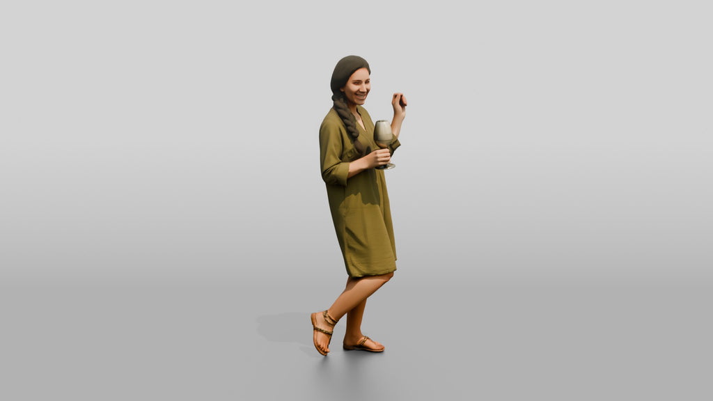 Woman with a Cocktail in an Olive Dress