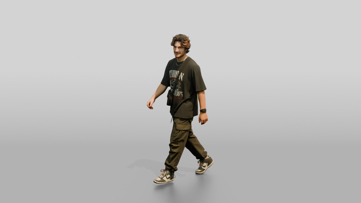 Caucasian Man in Oversized Graphic Tee