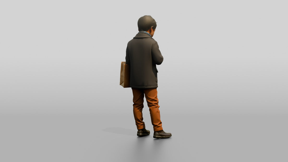 Boy Buttoning His Winter Coat - 3D character model, view 3