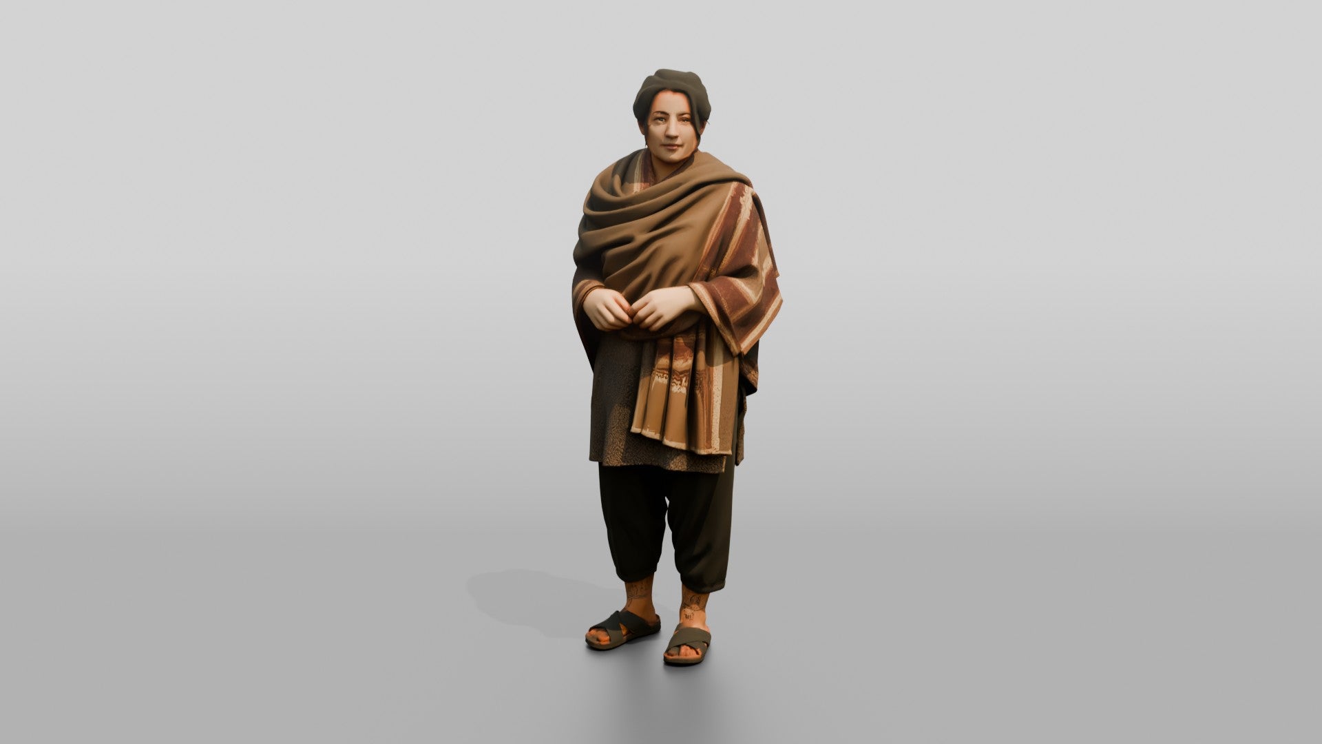 Homeless Woman Wrapped in a Thick Wool Shawl