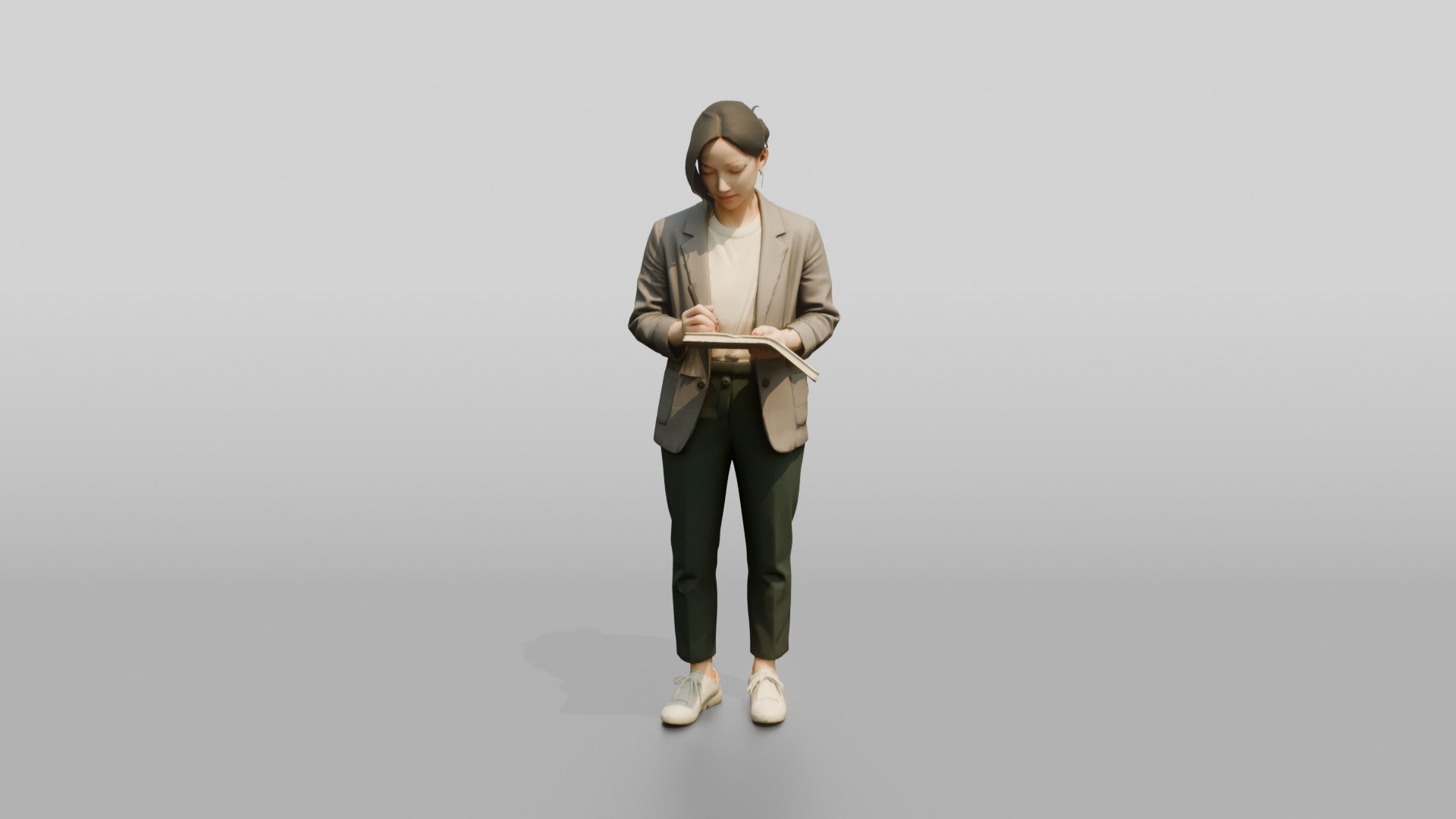 Chinese Woman in Blazer Writing in Notebook