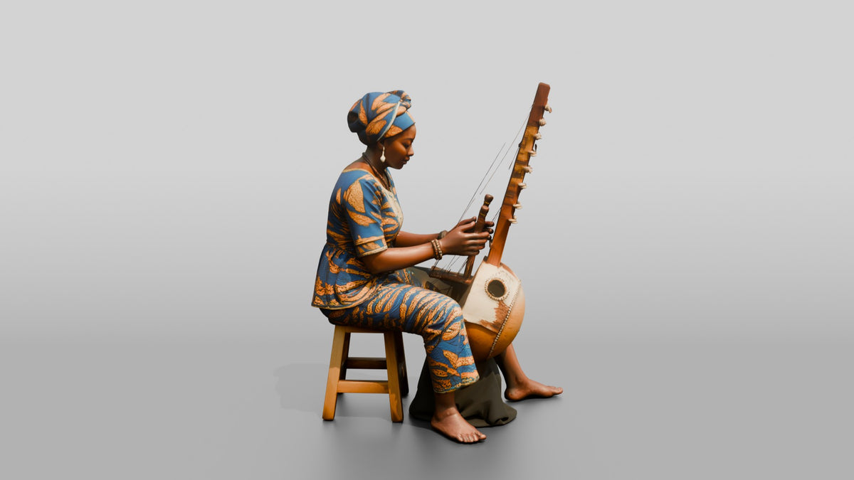 Kora Player Plucking Harp-Lute - 3D character model, view 1