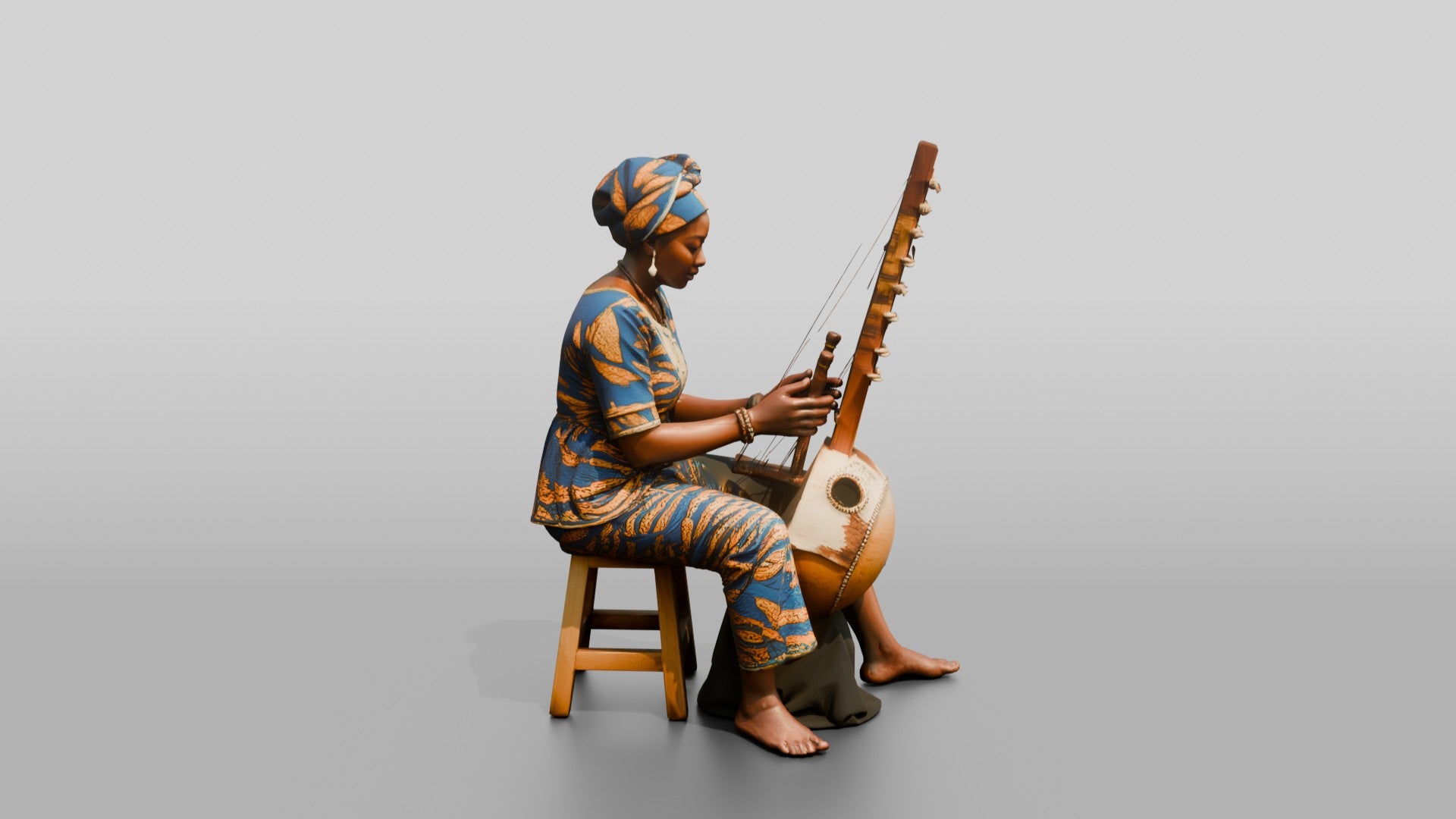 Kora Player Plucking Harp-Lute