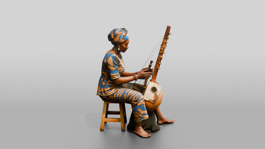 Kora Player Plucking Harp-Lute - 3D character model, view 1
