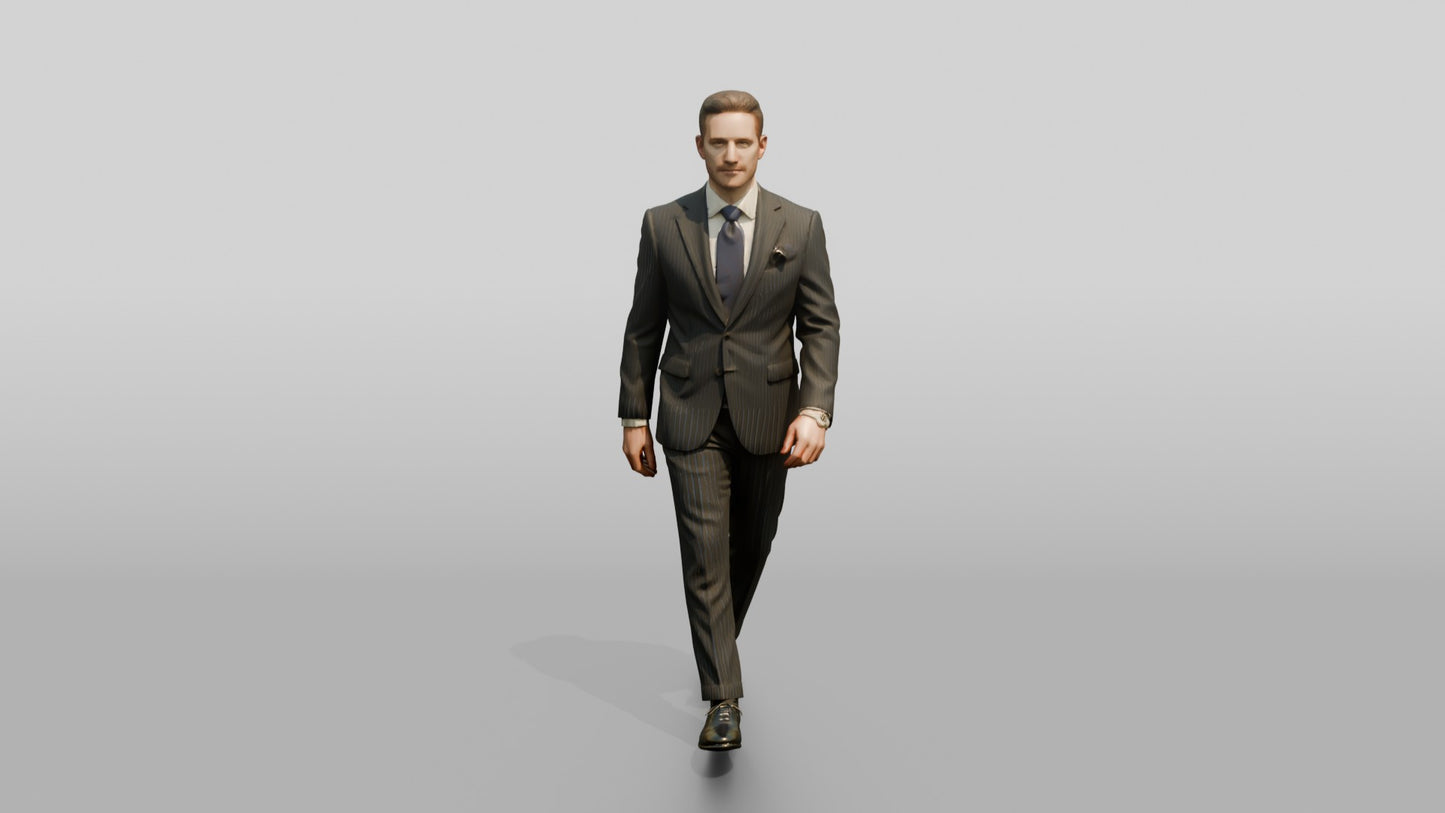 Businessman Walking in a Navy Suit