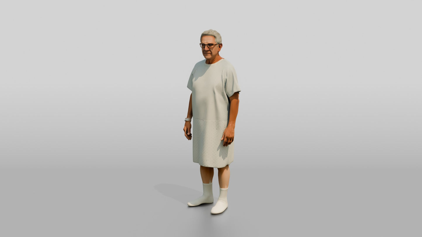 Elderly Man Patient Standing in a Gown
