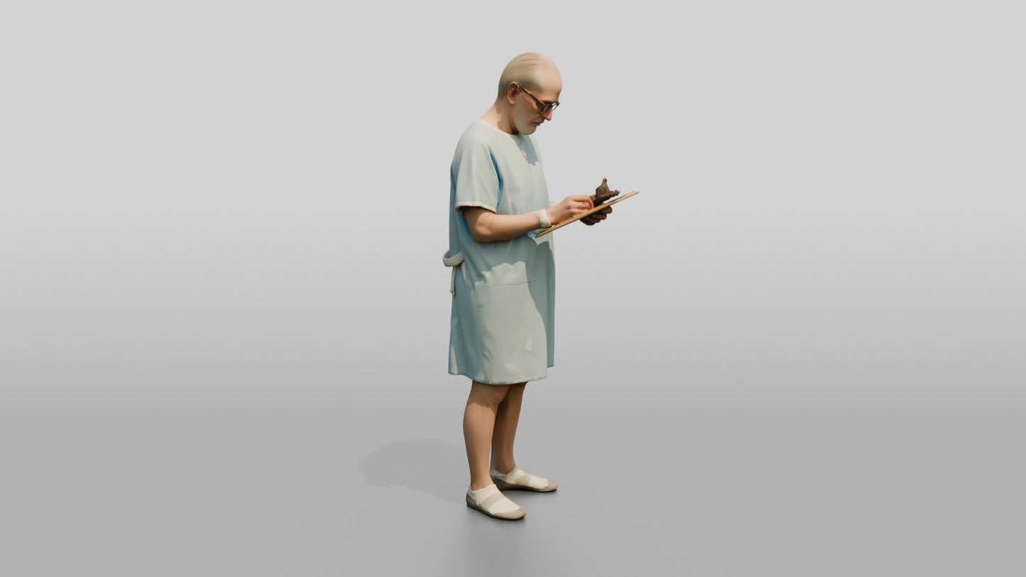 Elderly Man Patient Writing on a Clipboard
