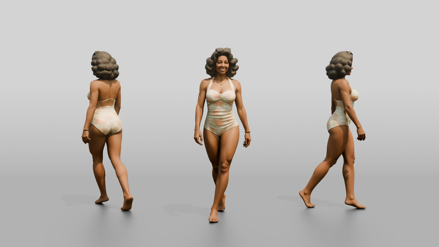 Woman in Cream Swimsuit Walking Barefoot