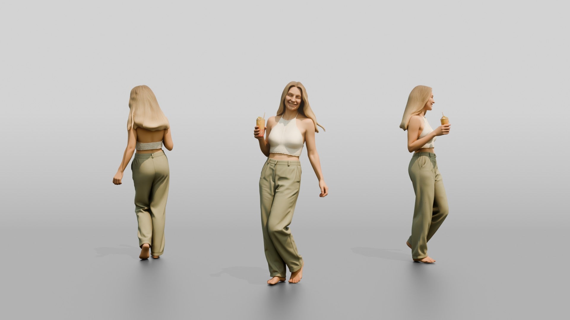 Woman with a Cocktail in Olive Pants