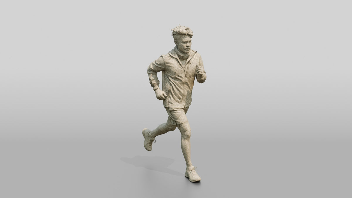 Indian Man Jogging in Technical Jacket - wireframe topology preview
