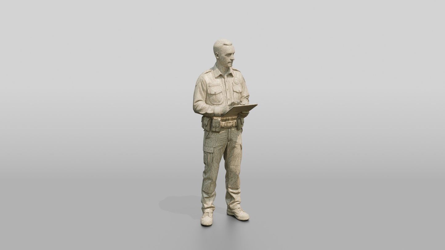 Caucasian Male Guard in a Dark Green Tactical Uniform