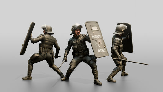 Riot Police Officers Advancing with Shields