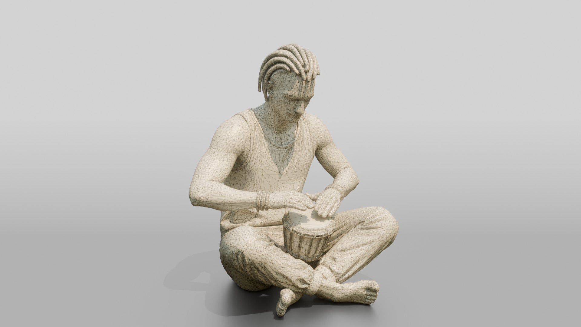 Hippie Man Playing a Djembe Drum