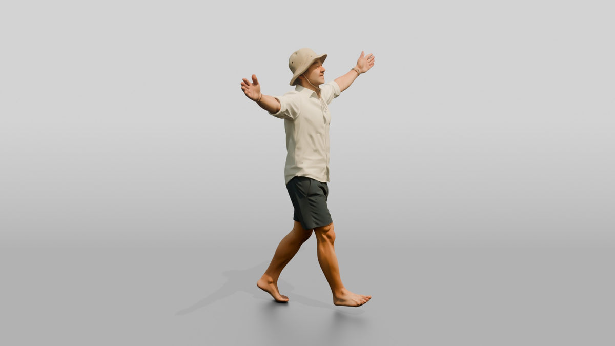 Man Stretching Arms in Ocean Breeze - 3D character model, view 2