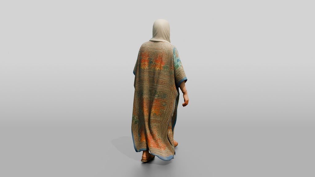 Plus-Size Middle-Aged Jordanian Woman in Hijab and Kaftan
