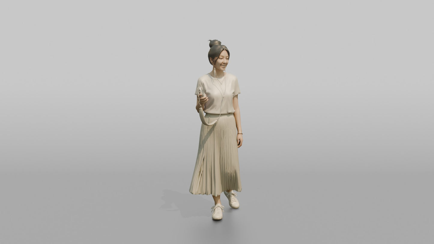 Vacationer Wearing Pleated Summer Skirt And White Tee
