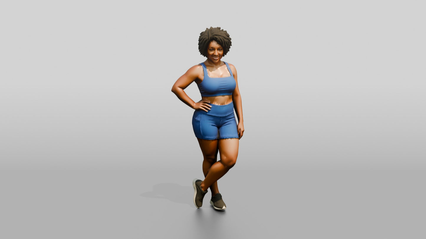Black Woman in Blue Activewear with Hand on Hip