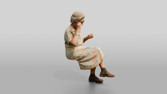 Elderly Slender Spanish Woman Adjusting Her Glasses - 3D character model, view 1