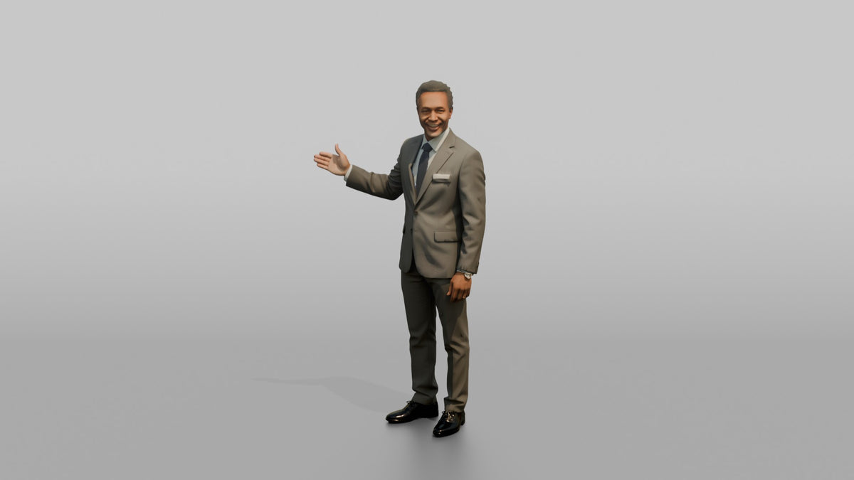 Host Man Gesturing This Way With One Arm - 3D character model, view 5
