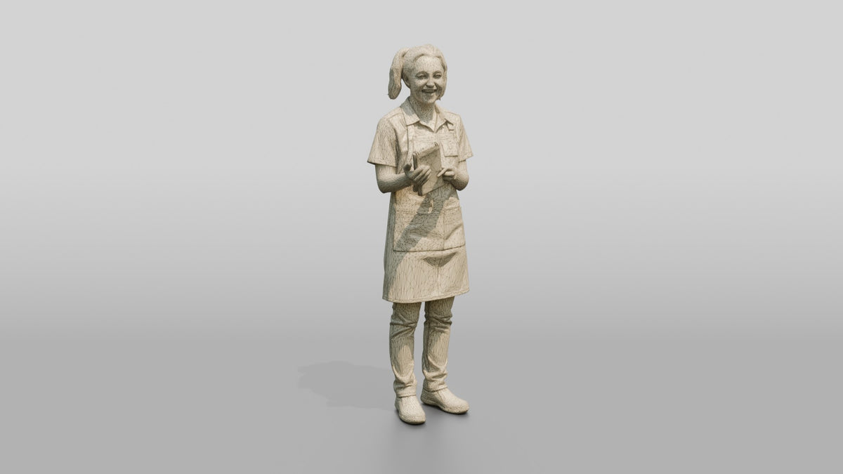 Young Woman Barista Taking Customer Order - wireframe topology preview