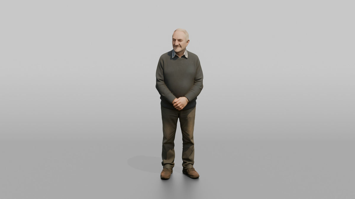 Man Customer Standing Patiently With Hands Clasped - 3D character model, view 5