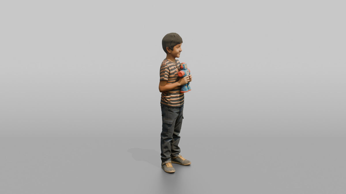 Son Holding A Toy Robot With Both Hands - 3D character model, view 2