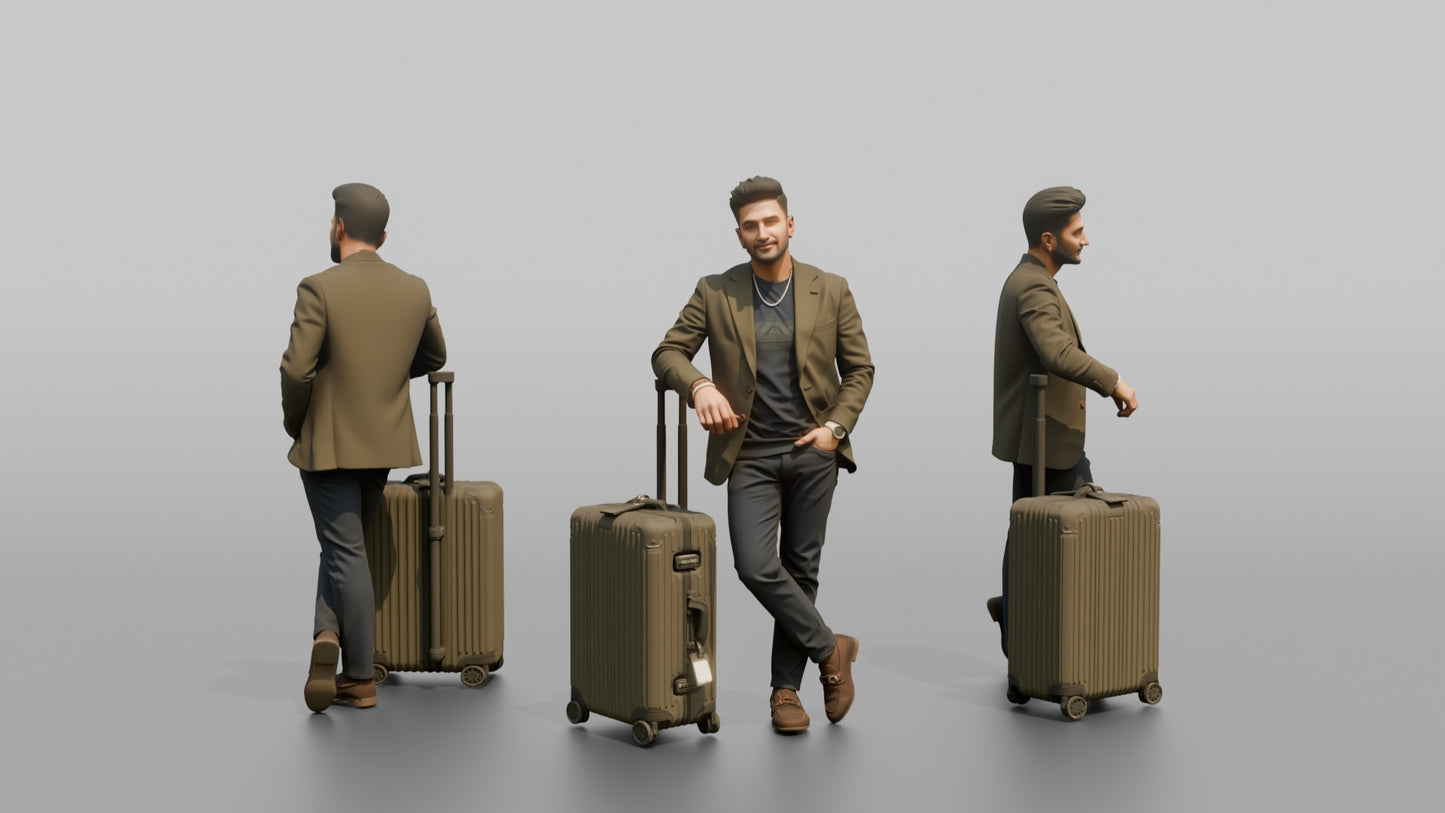 Vacationer Leaning On Large Spinner Suitcase