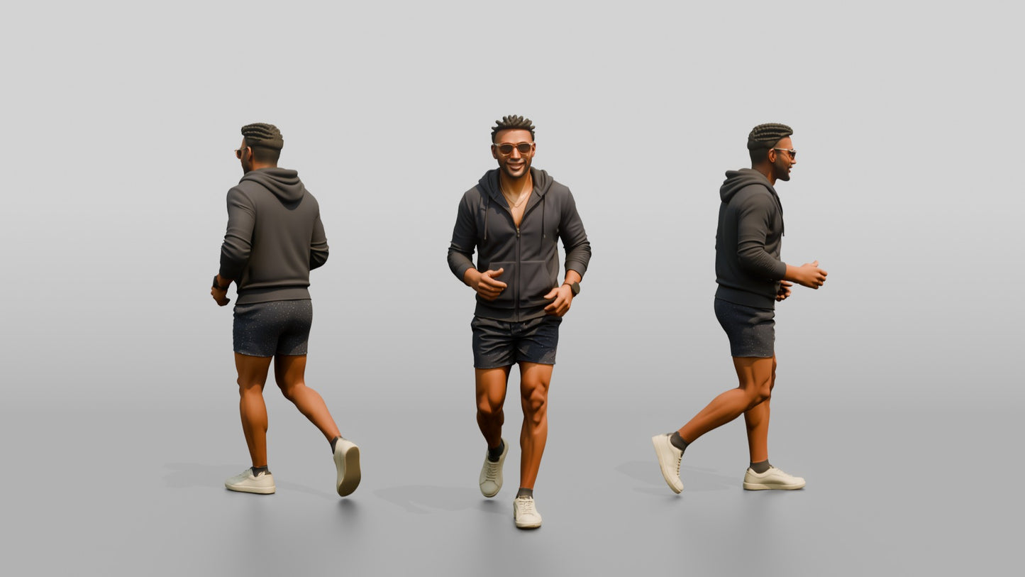 African-American Man Moving Actively in Zip-Up Hoodie