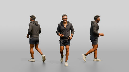 African-American Man Moving Actively in Zip-Up Hoodie