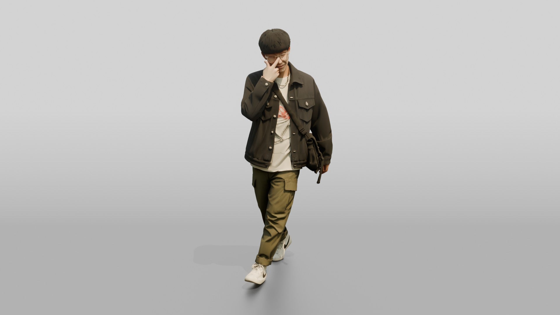 Asian Man Adjusting Glasses