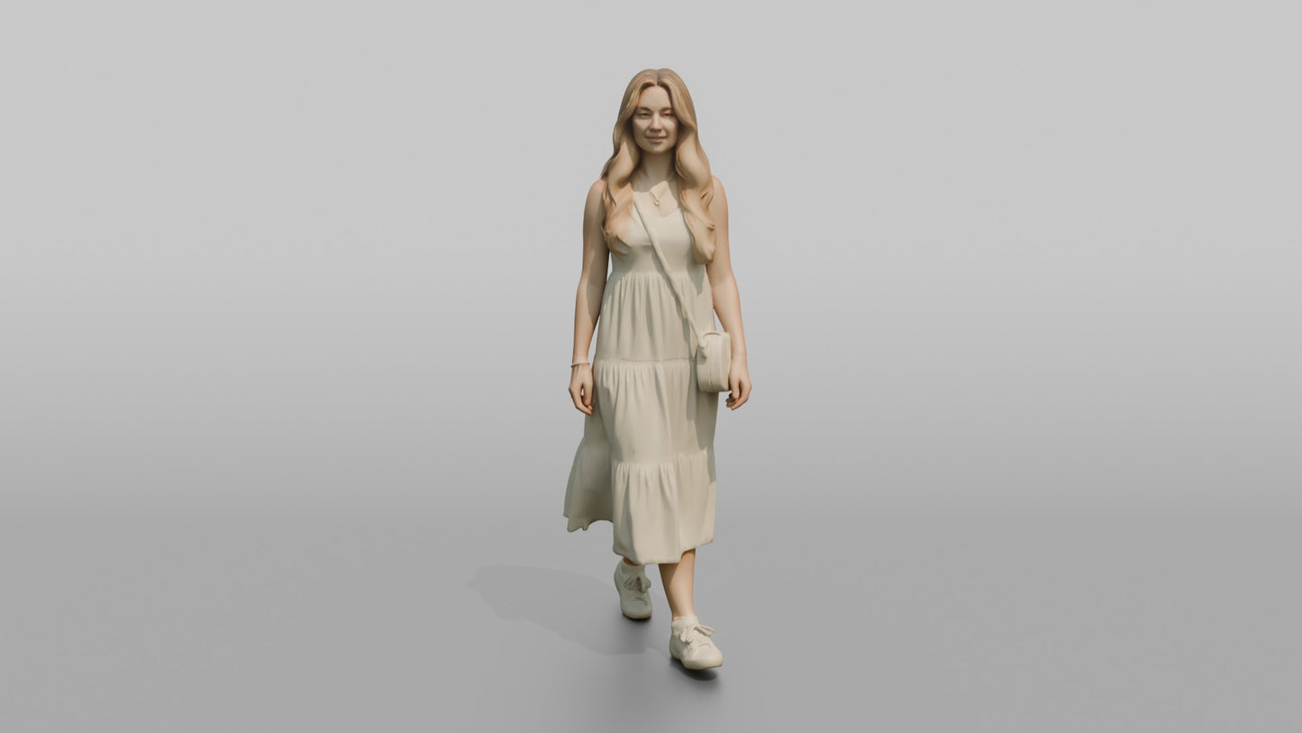 Scandinavian Girl Walking in a White Summer Dress