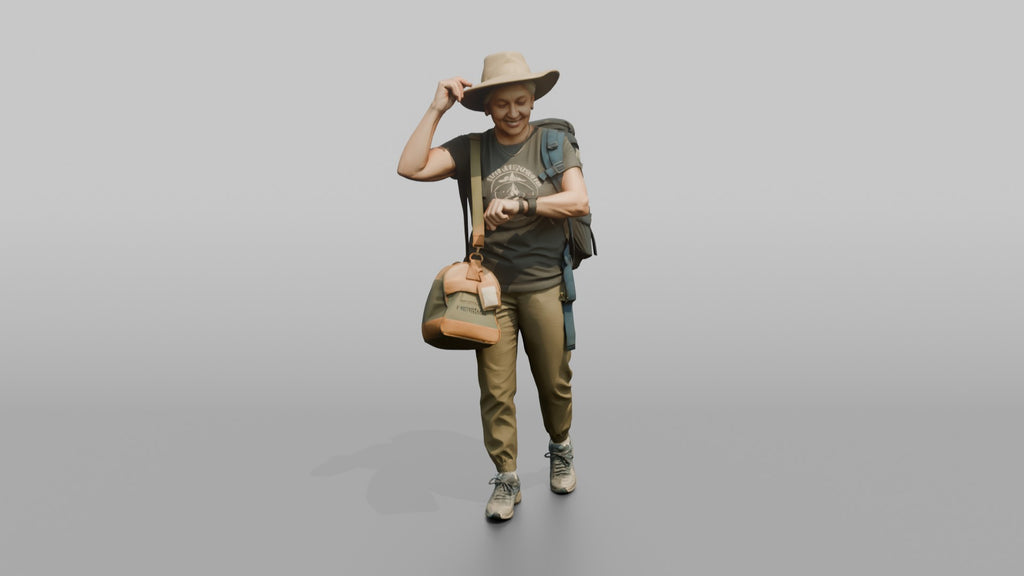 Traveler Adjusting Her Sun Hat