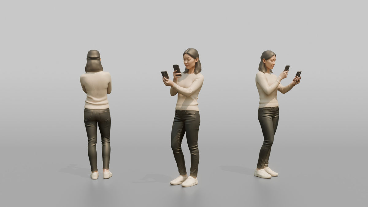 Woman Customer Taking A Photo Of A Price Tag With Her Phone - 3D character model, view 1