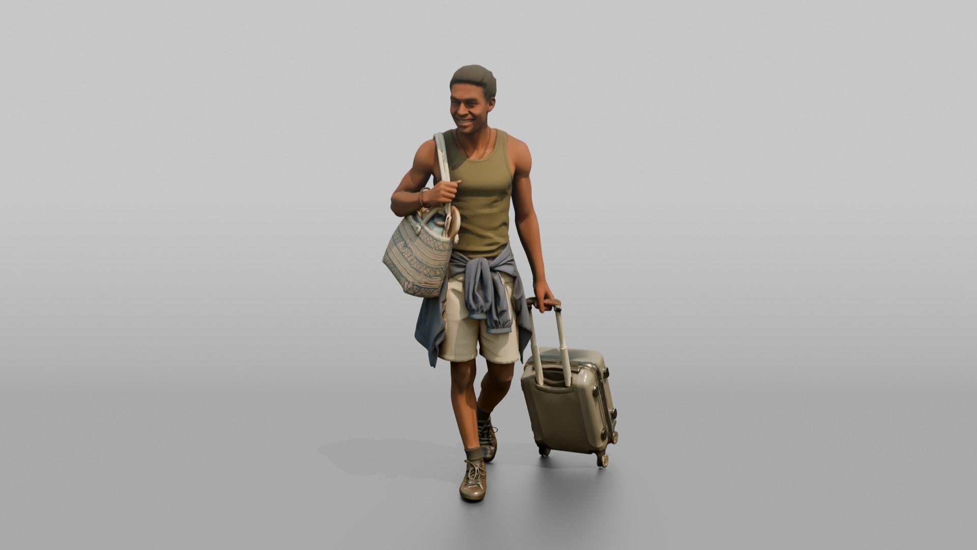 Traveler Carrying A Beach Bag