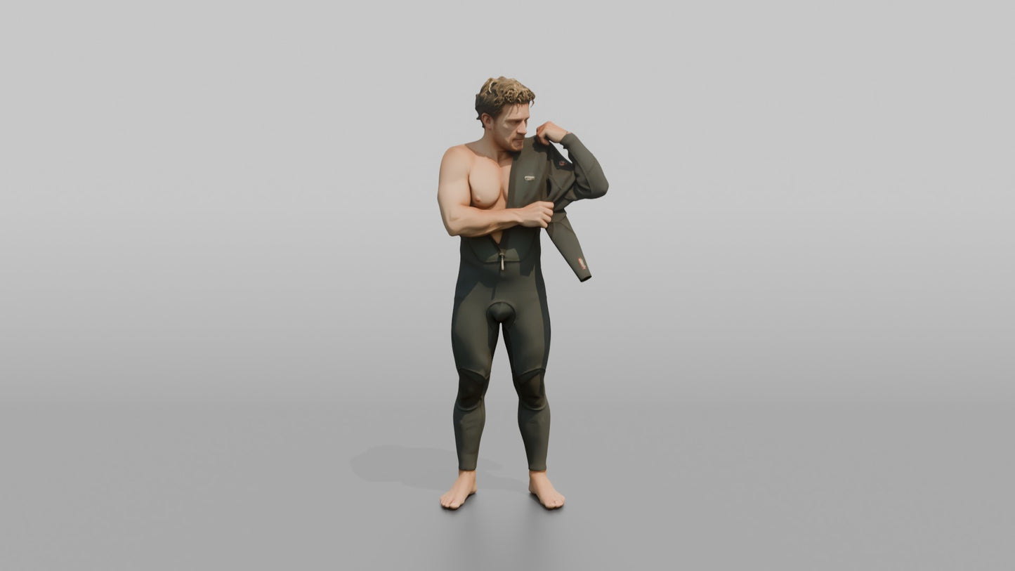 Surfer Adjusting His Wetsuit Sleeve