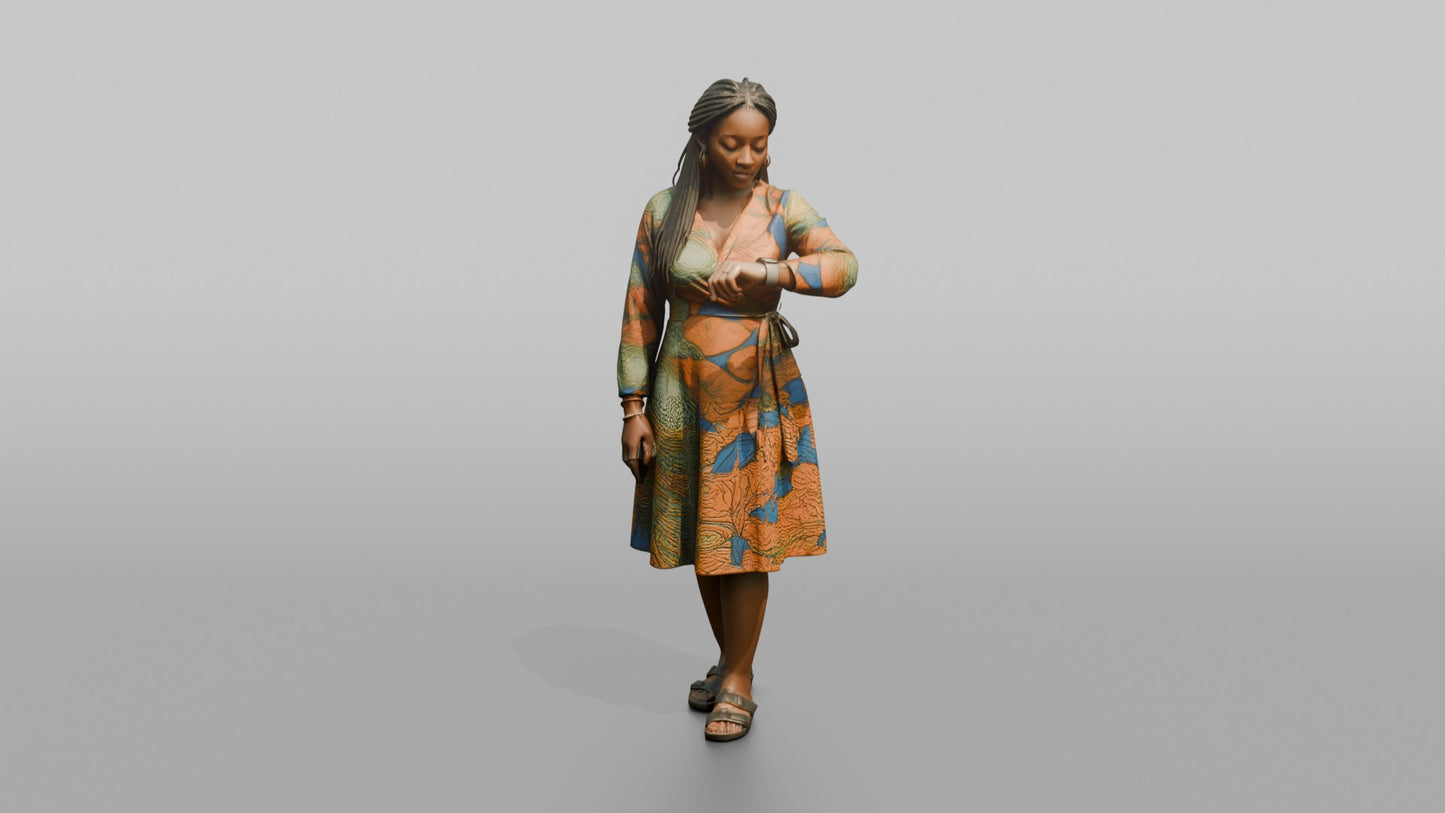 Vacationer Wearing Vibrant Wrap Dress And Hoop Earrings