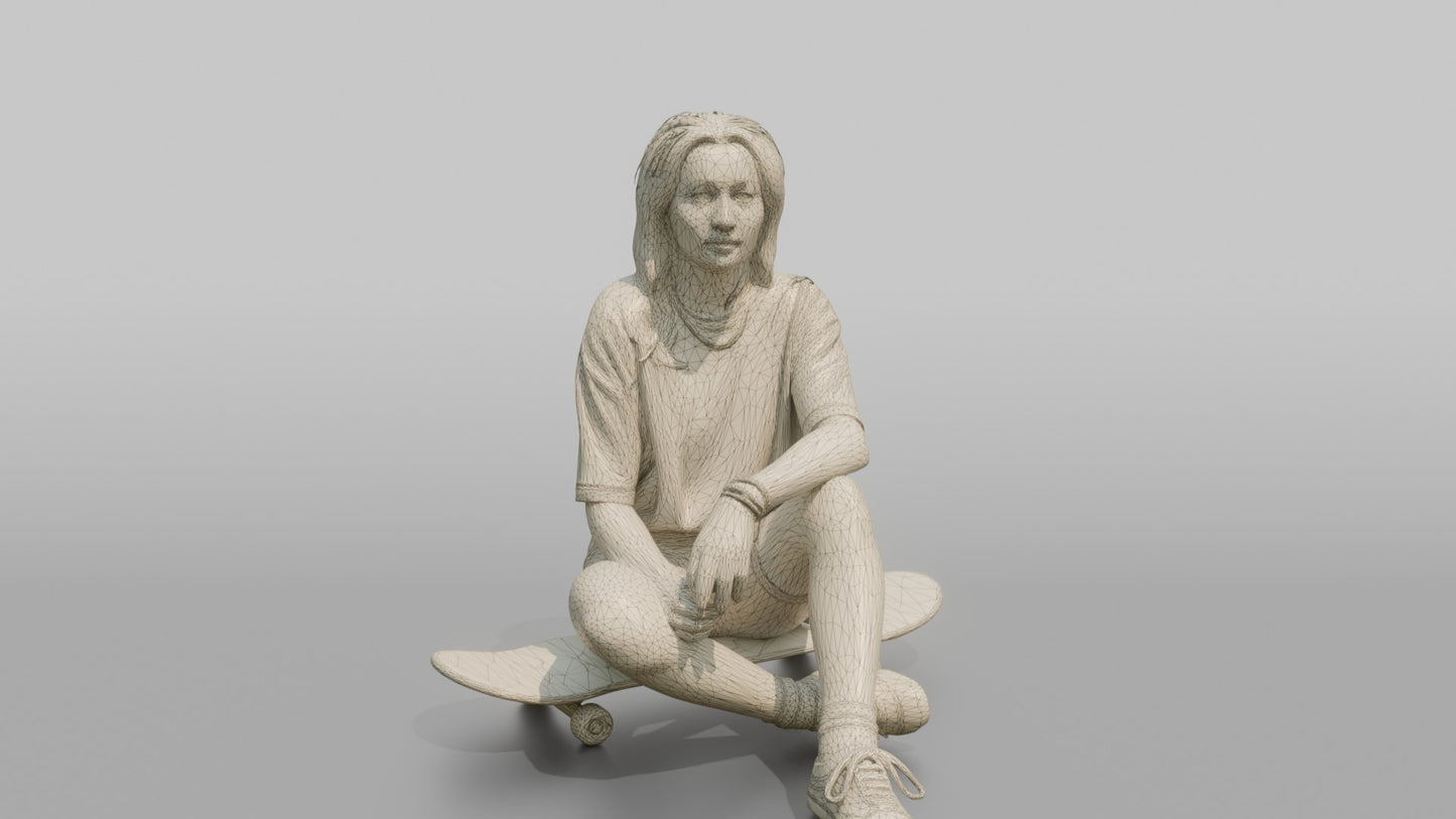 Scandinavian Teenage Girl Sitting on a Skateboard