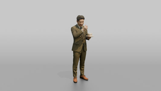 Wedding Guest Taking a Bite of Wedding Cake - 3D character model, view 1