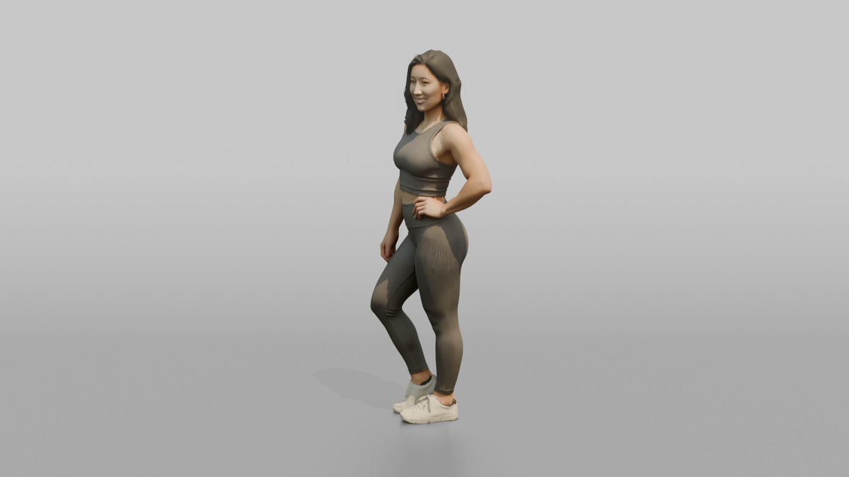 Fitness Influencer Woman Standing At An Angle, One Hand On Hip - 3D character model, view 4