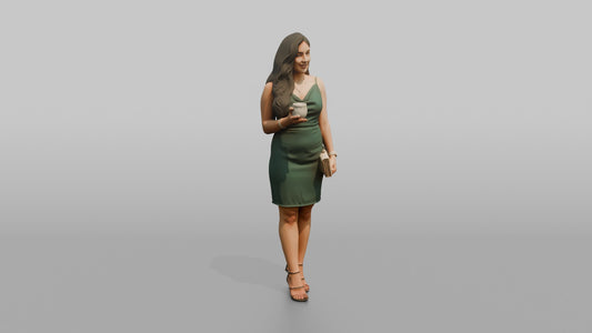Patron Woman Standing With A Clutch Bag, Holding A Drink - 3D character model