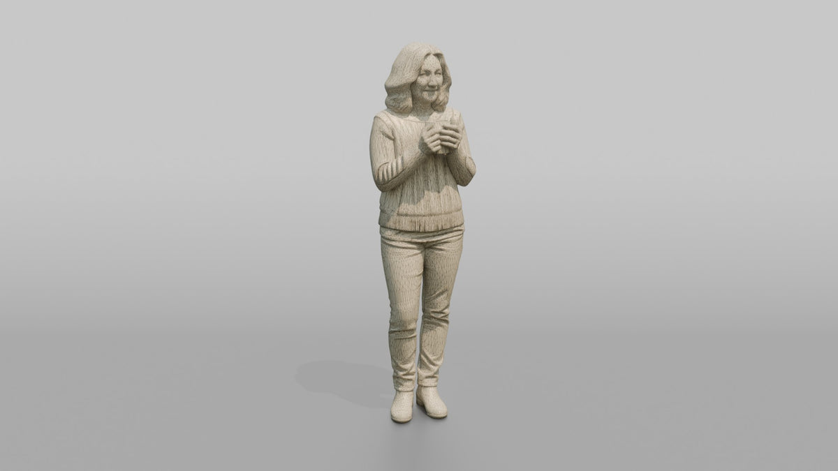 Mother Holding A Coffee Mug With Both Hands, Warming Them - wireframe topology preview