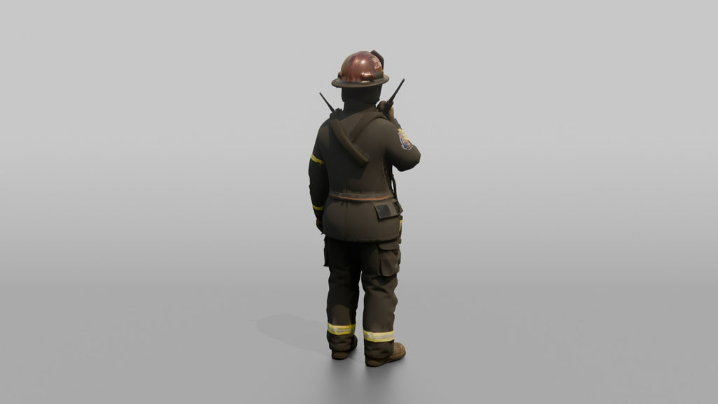 Firefighter Woman Speaking Into a Shoulder Walkie-talkie