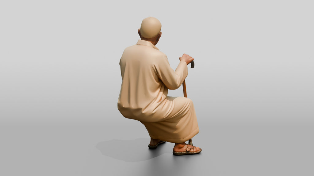 Petite Elderly Egyptian Man in Traditional Galabeya